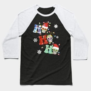 Ho Ho Ho Sugar Skull Christmas Lights Funny Baseball T-Shirt